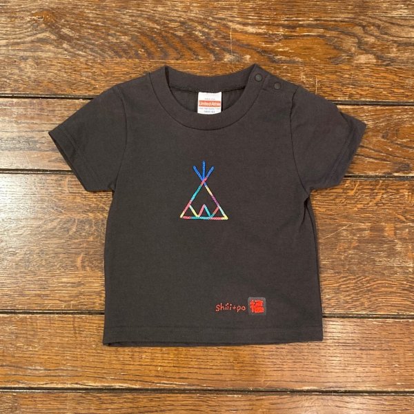 画像1: shiii+po　ネイティブアメリカンの背守りTee　Tipi+Kokopelli　スミクロ　size 90