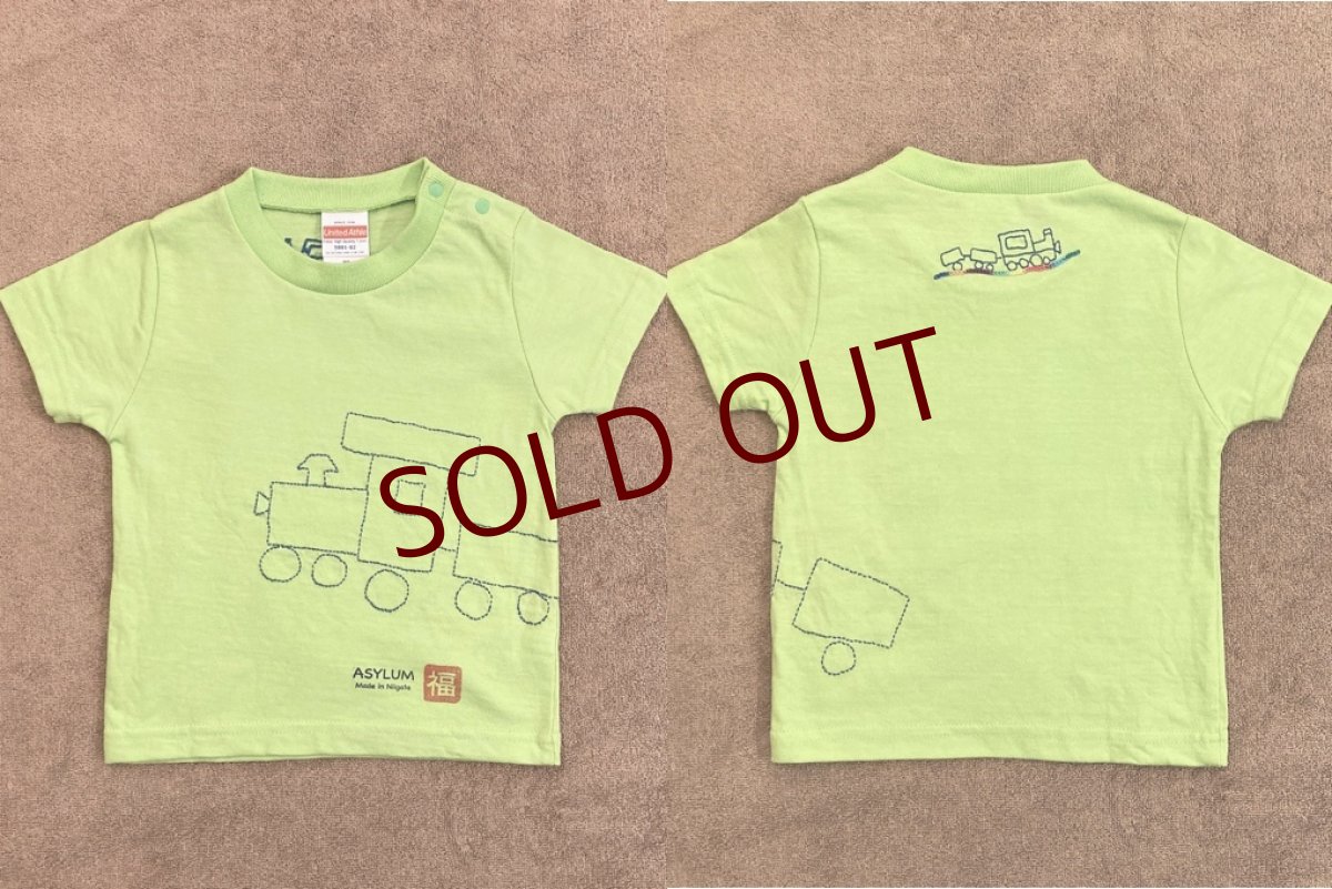 画像1: shiii+po　背守りTee　choochoo train　L.Green　size 90 (1)
