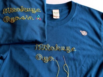 画像1: 【参考商品】 オーダー背守りTee　ミタケオアシン+太陽　Organic Indigo（月明り）